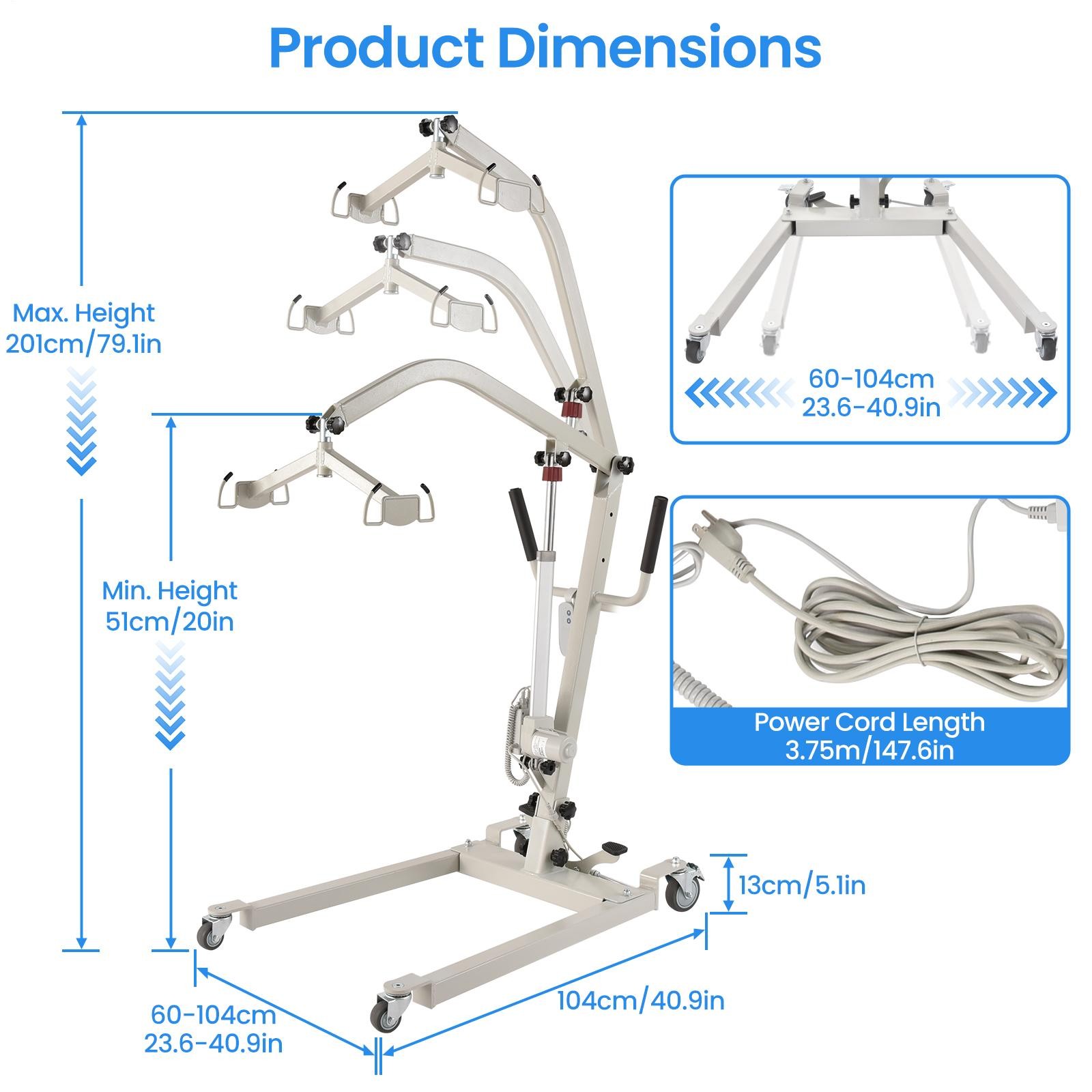 Upgrade Foldable Electric Patient Lift, Medical Transfer, 510LBS