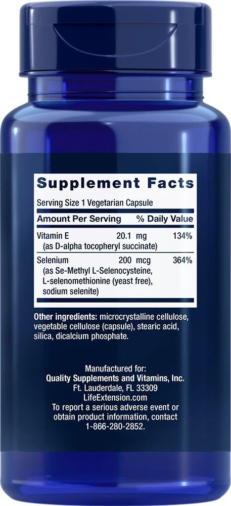 Super Selenium Complex – 200 mcg & Vitamin E – 100 Veggie Caps Life Extension