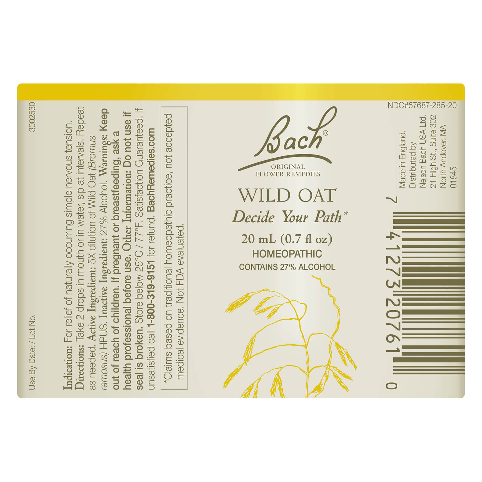 Bach Original Flower Remedies Wild Oat Decide Your Path 0.7 fl oz 20mL