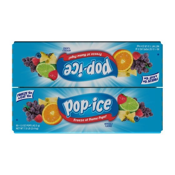 Pop-Ice Assorted Fruit Freezer Ice Pops, Gluten-Free Frozen Snack, 1.5 oz, 80 Ct