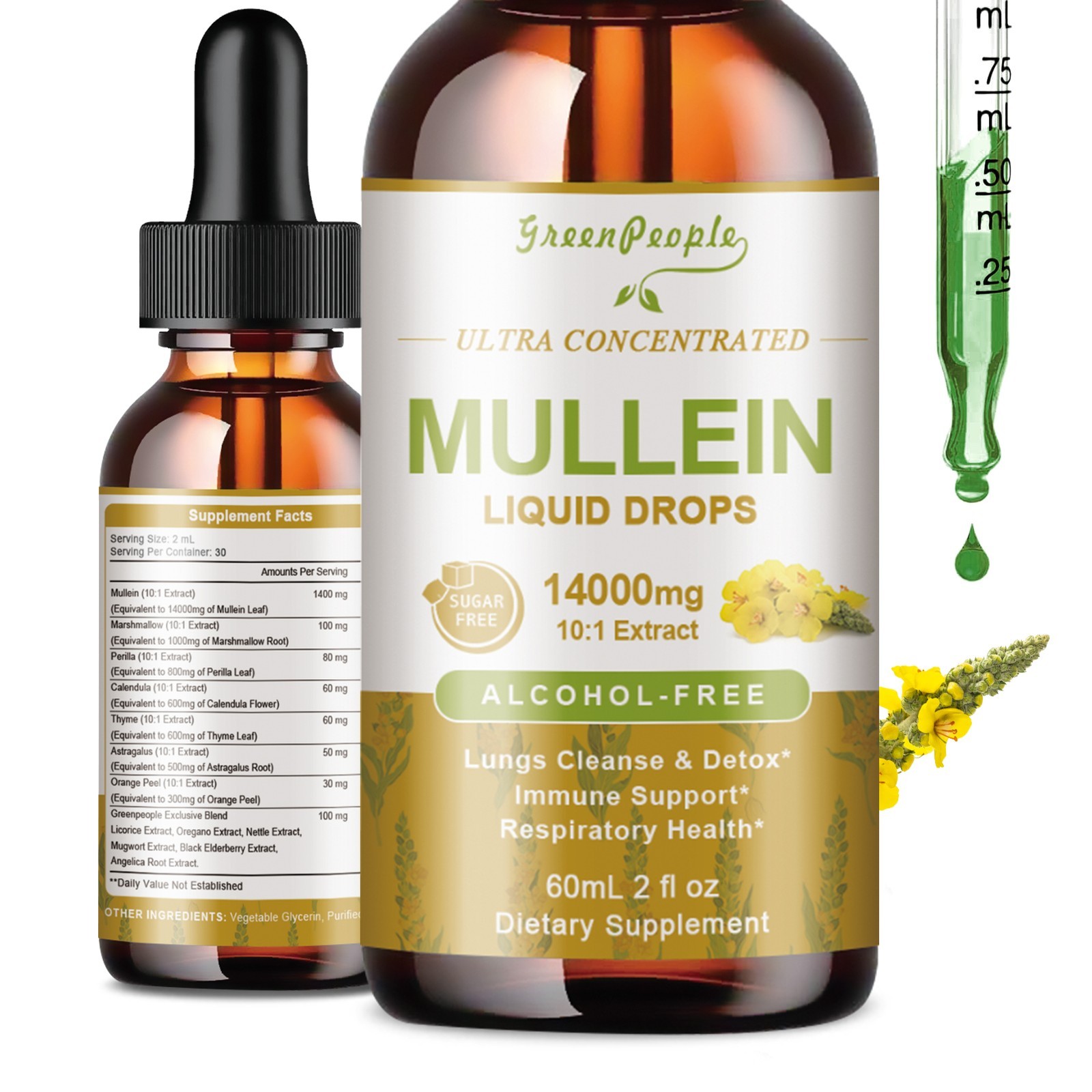 1-5Packs Mullein Drops for Lungs, Detox and Cleanse Mullein Extract Supplement