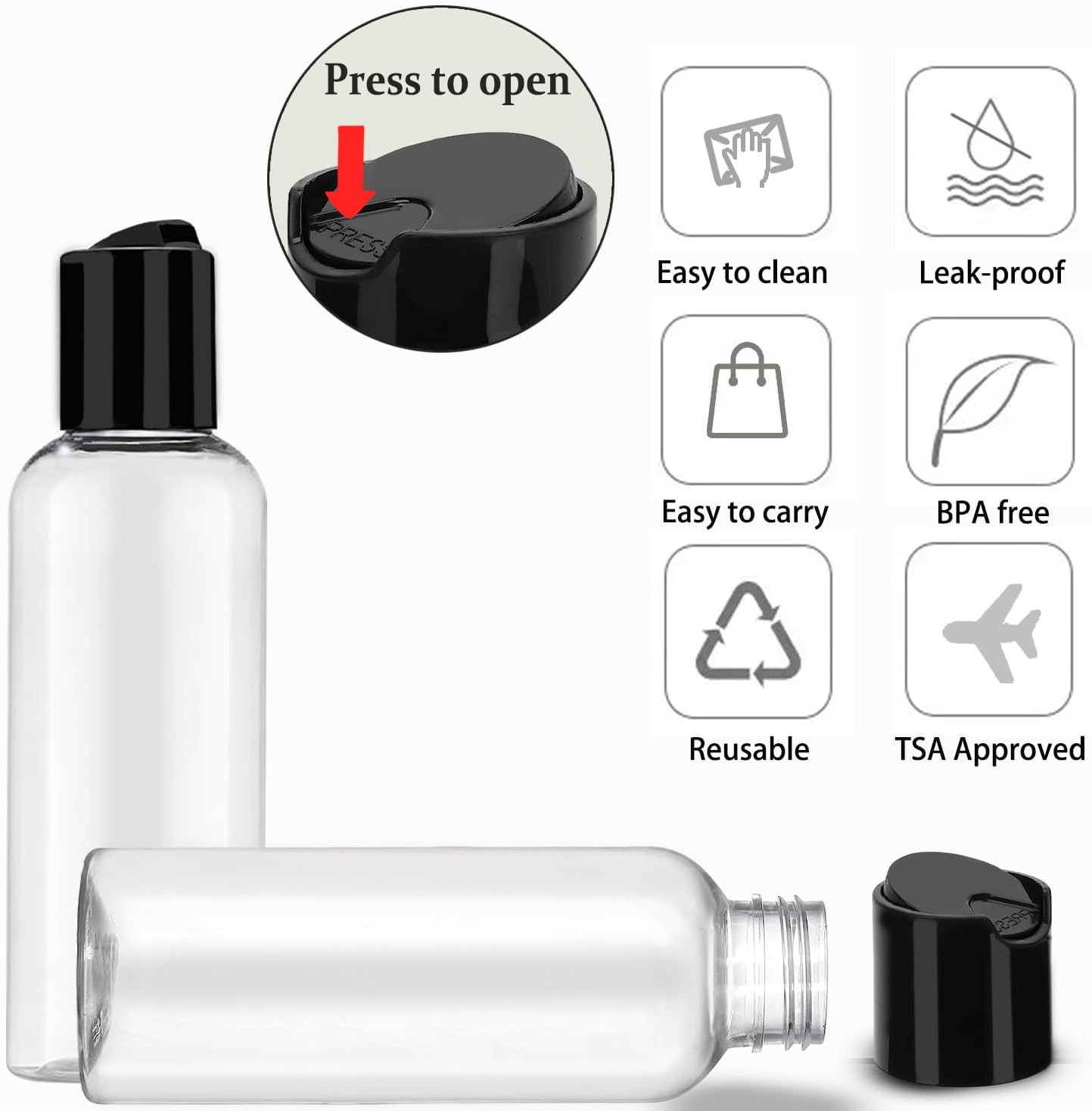 5 Pack 3.4 Oz Travel Bottles for Toiletries TSA Approved Leakproof Plastic Empty