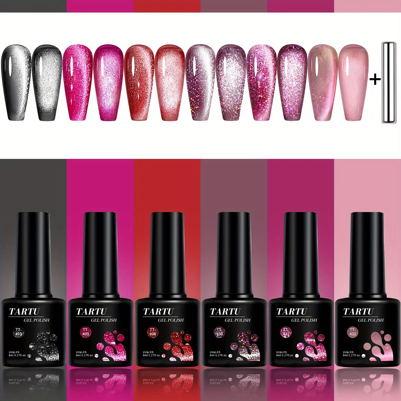 6Pcs Cat Eye Gel Nail Polish Set UV LED Soak Off Nail Art Kit 8ml