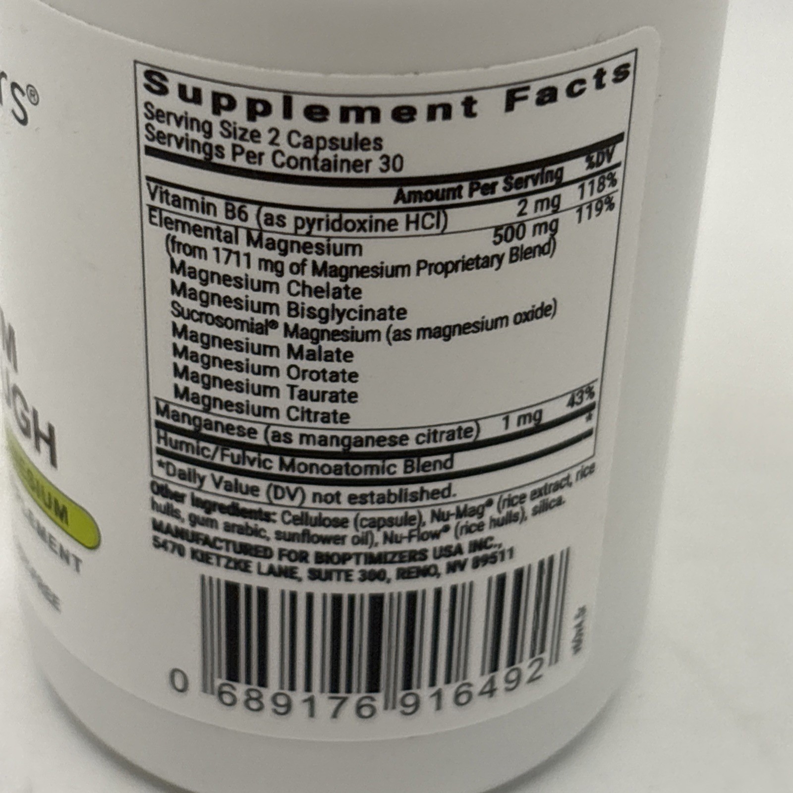 Bioptimizers Magnesium Breakthrough all 7 essential forms 60 capsules 500mg Eac
