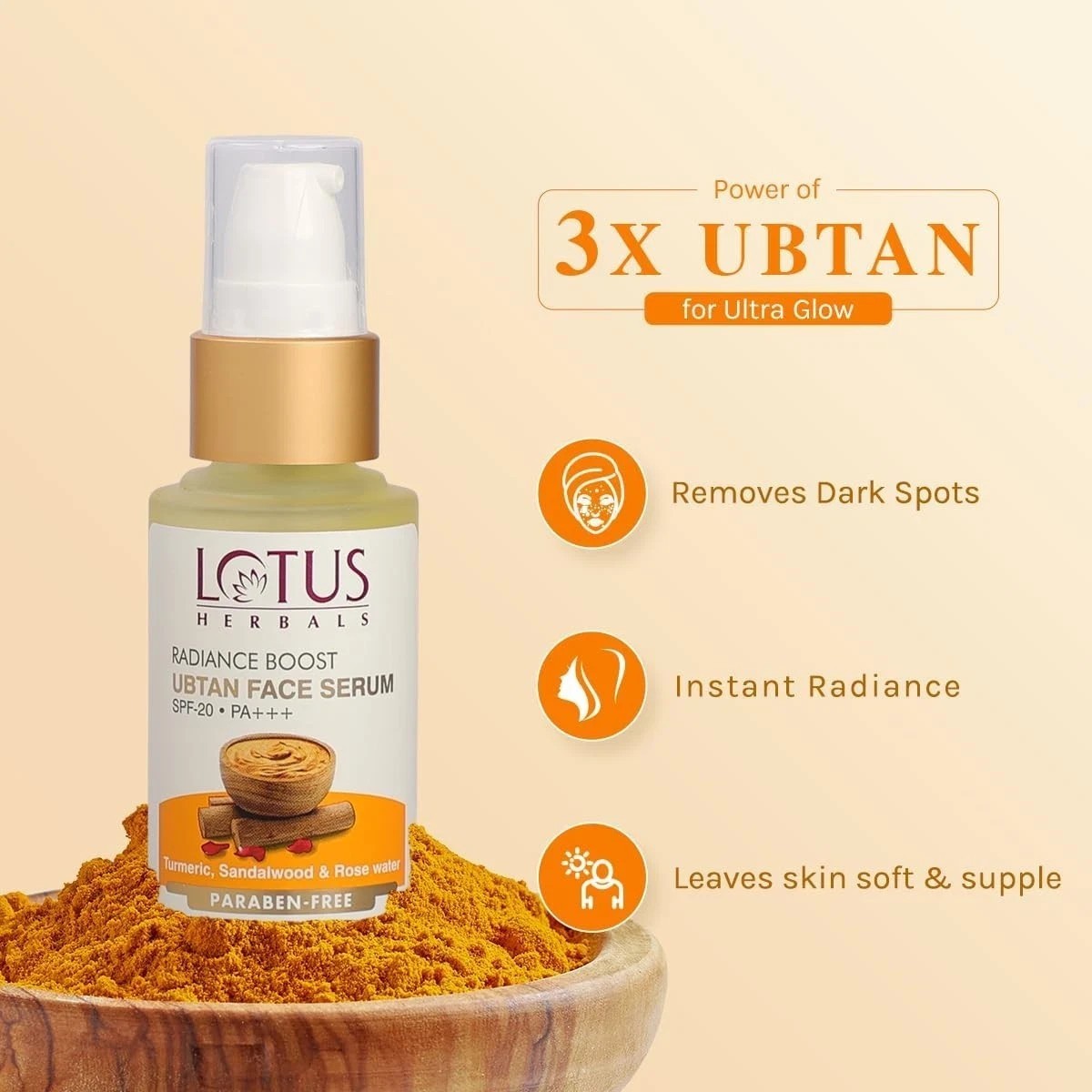 Lotus Herbals Radiance Boost Ubtan Face Serum Spf 20, 30ml