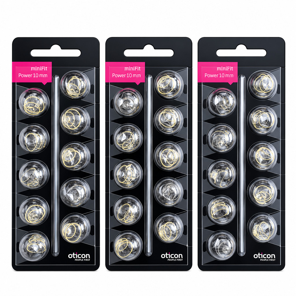 Oticon miniFit Power Domes 10mm Bass – Lot of 3 Packs