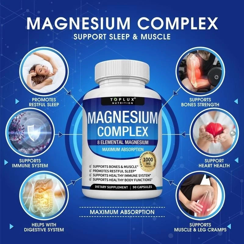 2Pack Magnesium complex supplement: 1000mg of 8-element magnesium, 180 capsules