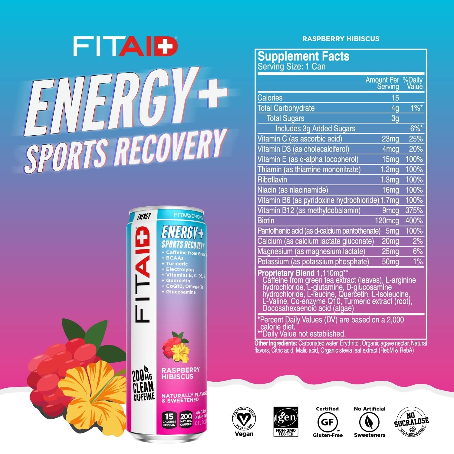 LIFEAID FITAID Energy Drink 200mg Natural Caffeine Keto 15 Calories Variety P…
