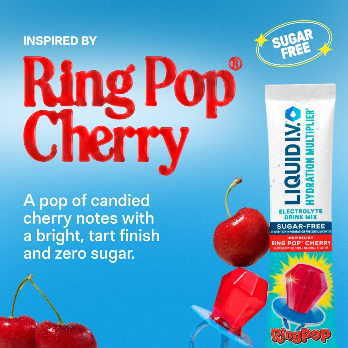 Liquid I.V. Cherry Ring Pop Sugar Free Hydration Multiplier Sports Drink – 10ct