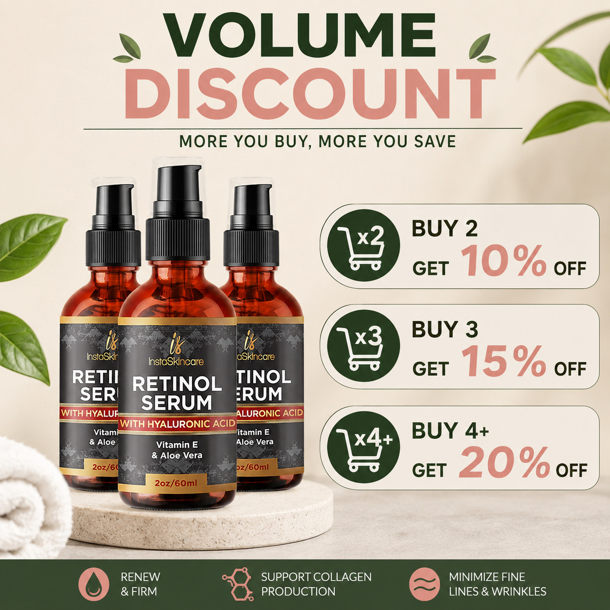 Retinol Serum with Hydrating Hyaluronic Acid for Wrinkles and Dark Spots 2 OZ