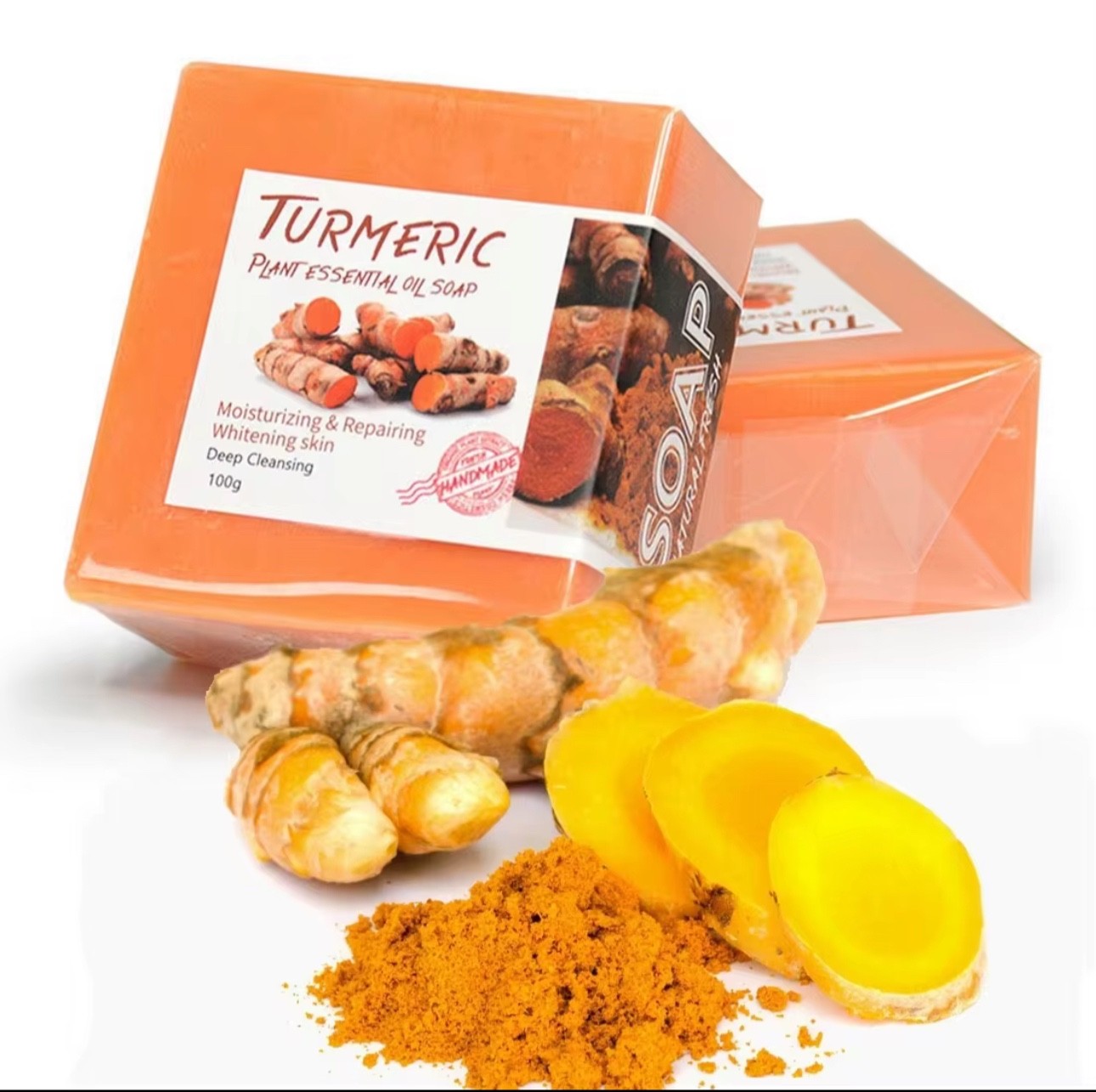 Natural Turmeric Soap Bar 100g Face & Body Cleanser Moisturizing Skin Car