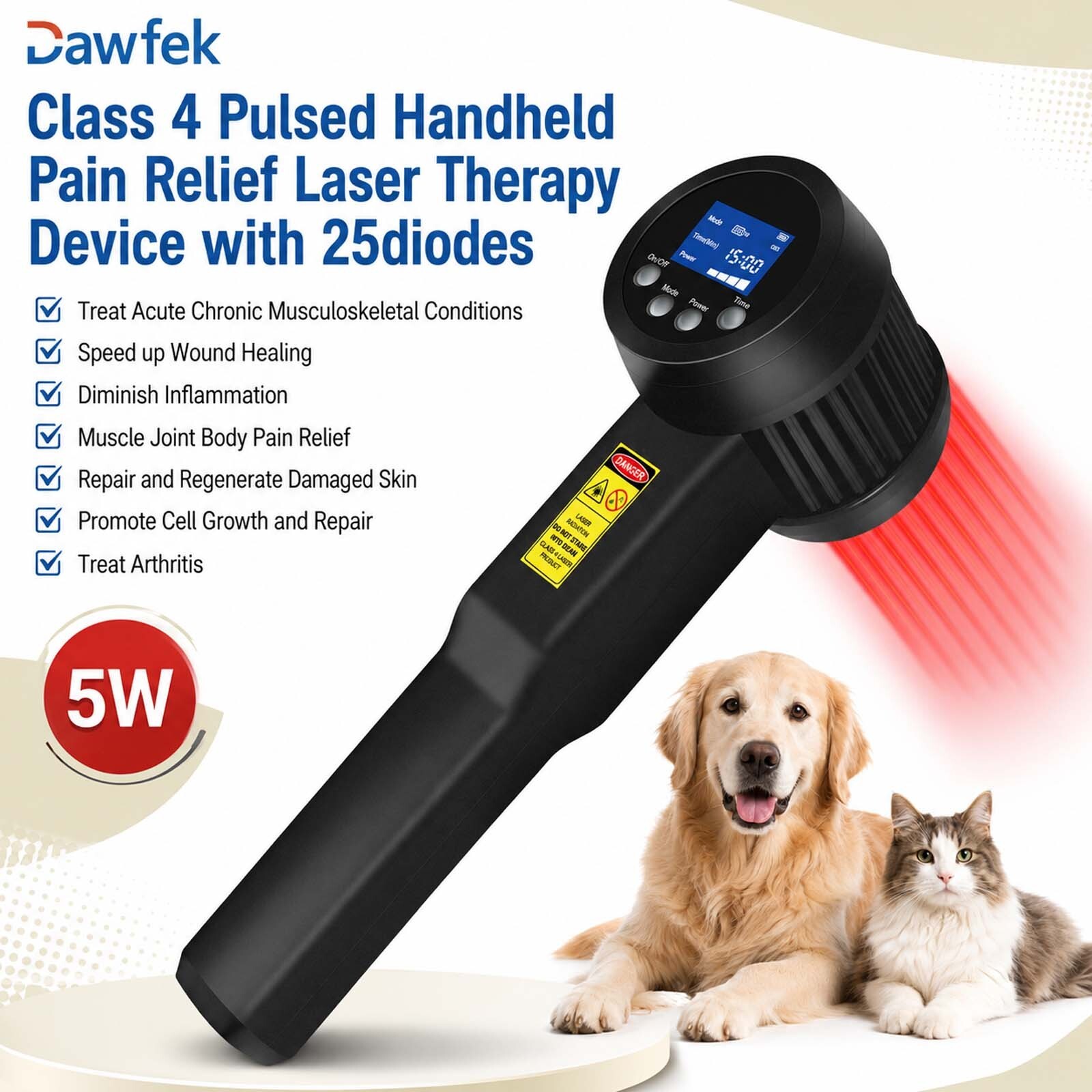 5000mW Red Light Therapy Device 808 905nm Cold Laser Dog Cat Body Pain Relief