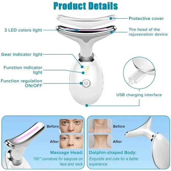 Neck Face Massager Face Sculpting Tool 3 Colour Modes and Vibration for Facial