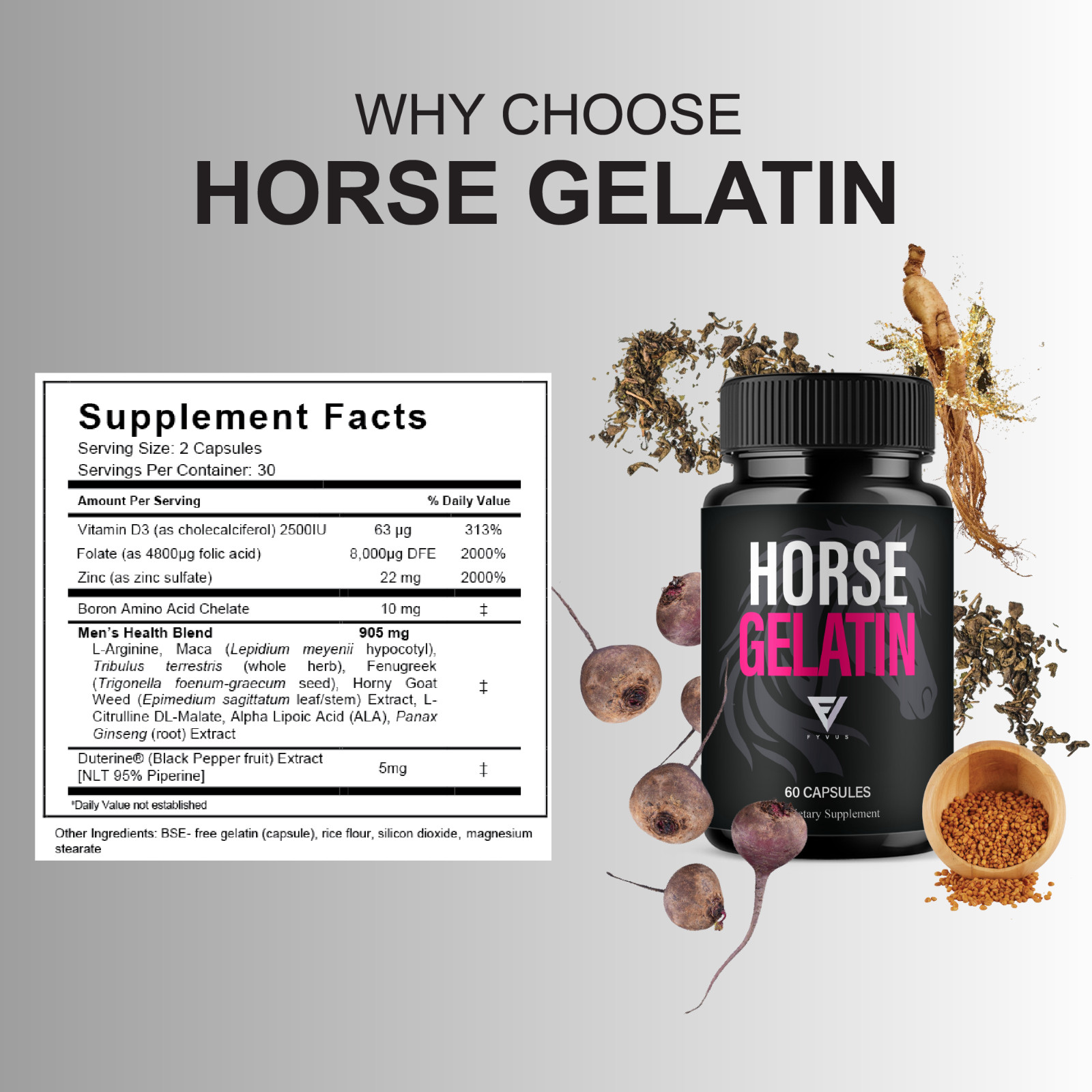 Horse Gelatin Performance Capsules, Horse Gelatin Pills (60 Capsules)