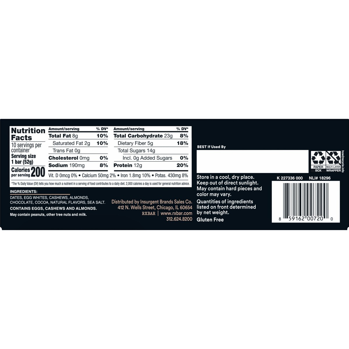 RXBAR Chocolate Sea Salt Protein Bars – 18.3oz/10ct