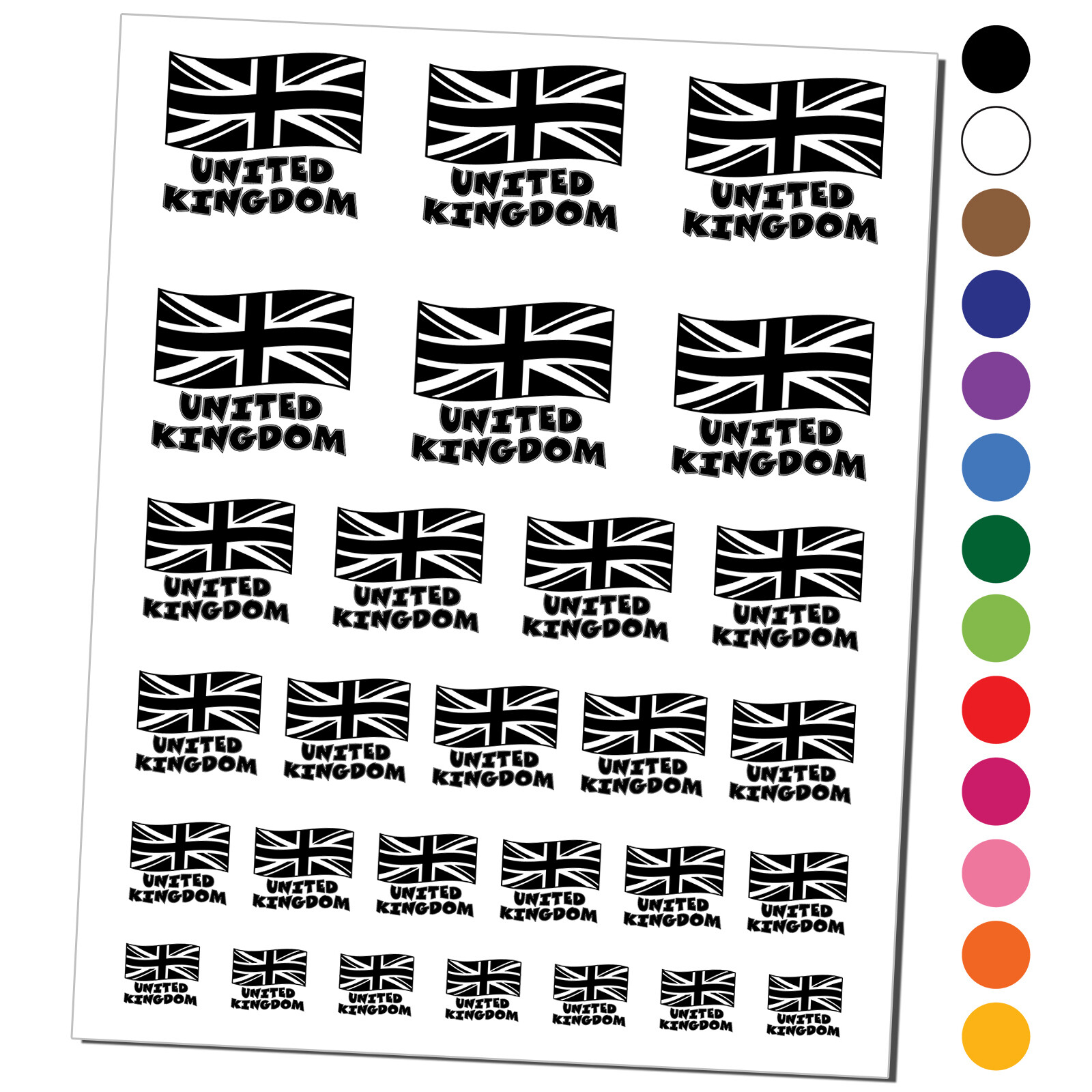 United Kingdom with Waving Flag Union Jack Cute Temporary Tattoo Set