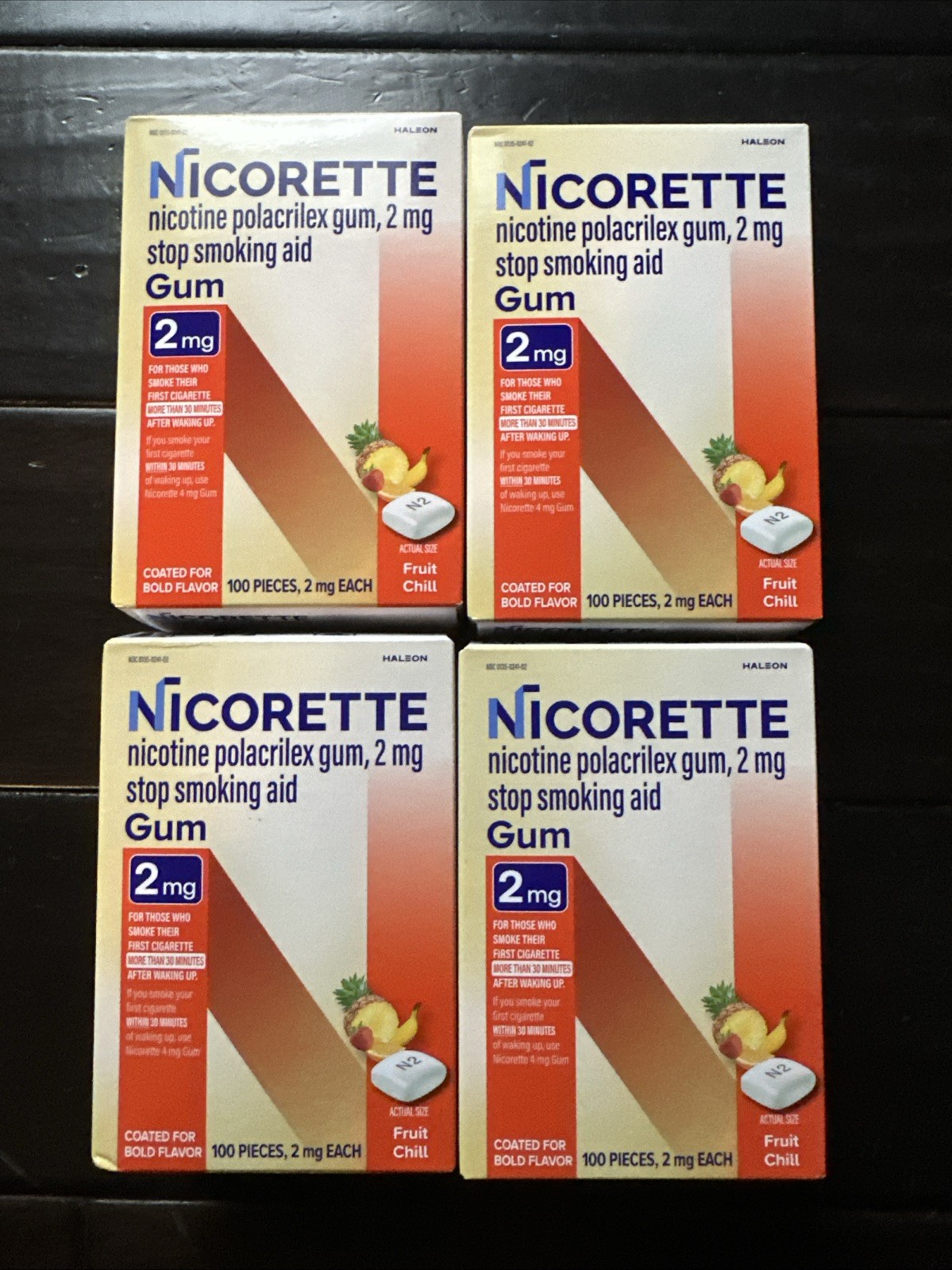 Nicorette Fruit Chill 2mg Gum – 100 Count Per Box – 4 Pack New