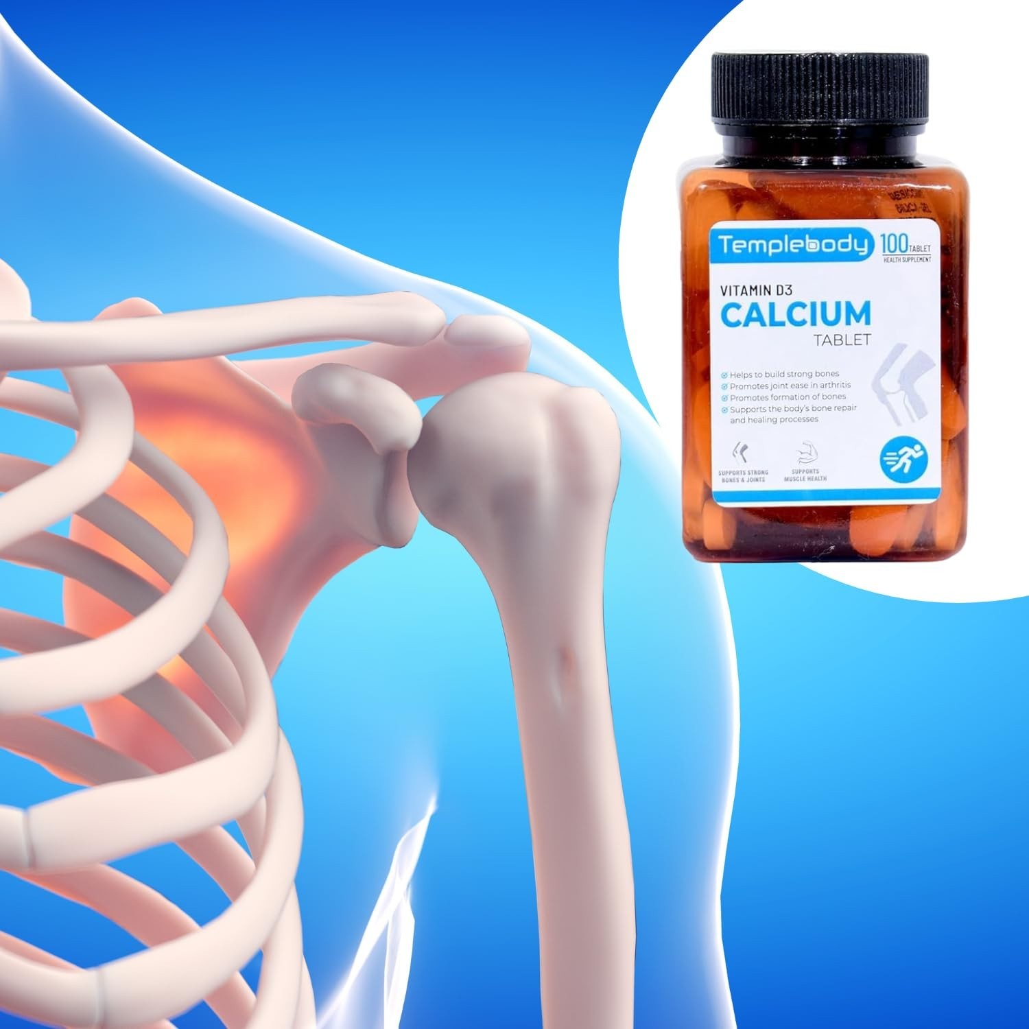 Tem.plebody Calcium Vitamin D3 Magnesium Zinc 100 Tablets