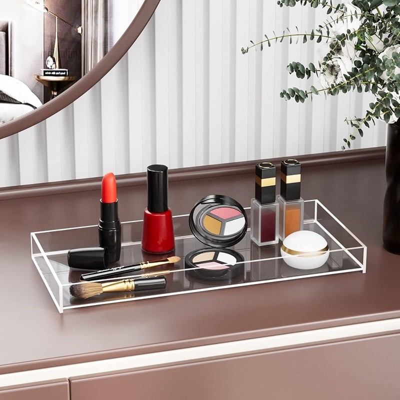 Acrylic Vanity Tray Organizer Portable Bathroom Storage Clear Essentials Holder