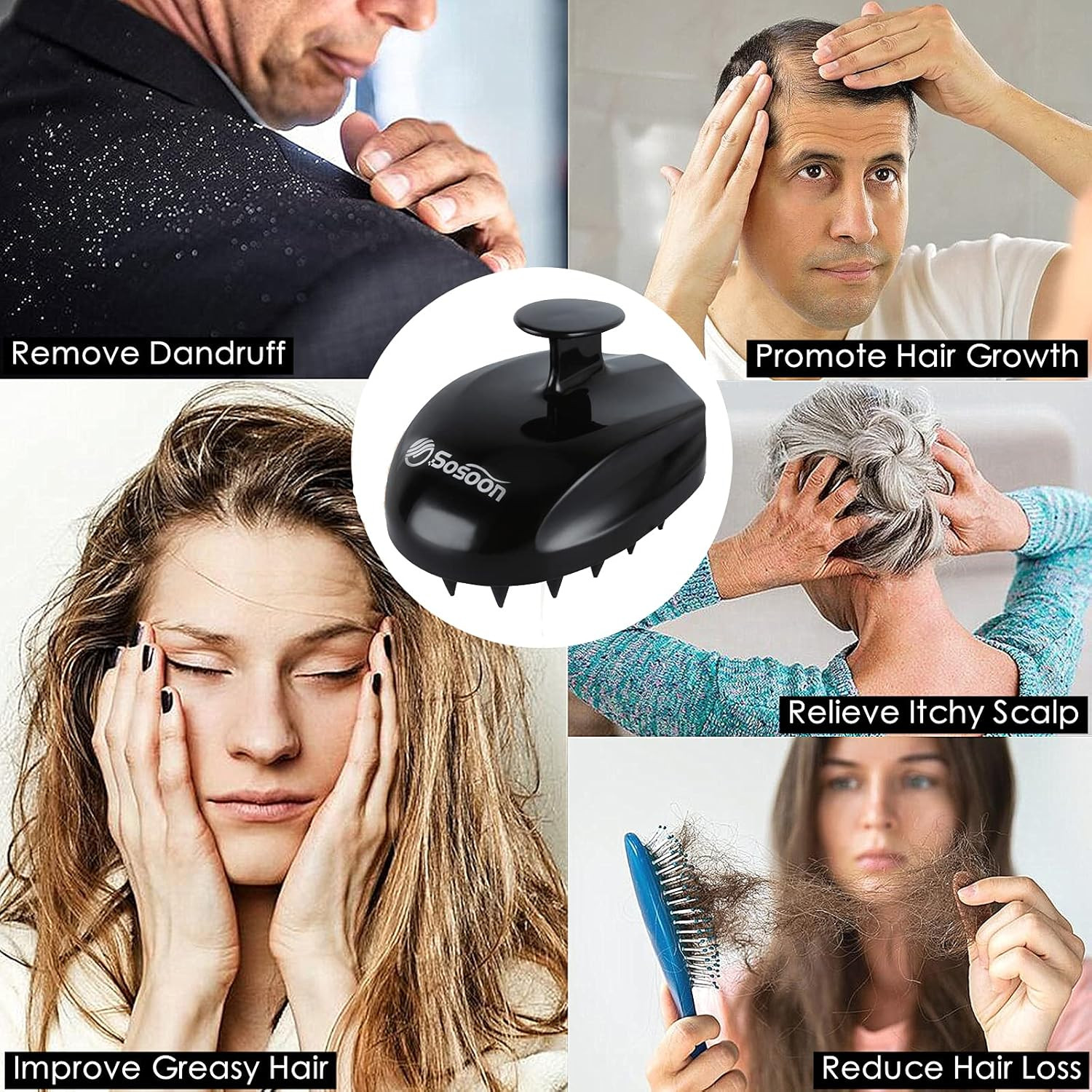 Sosoon Scalp Massager Shampoo Brush, Hair Scalp Scrubber Shower Hair Brush Head