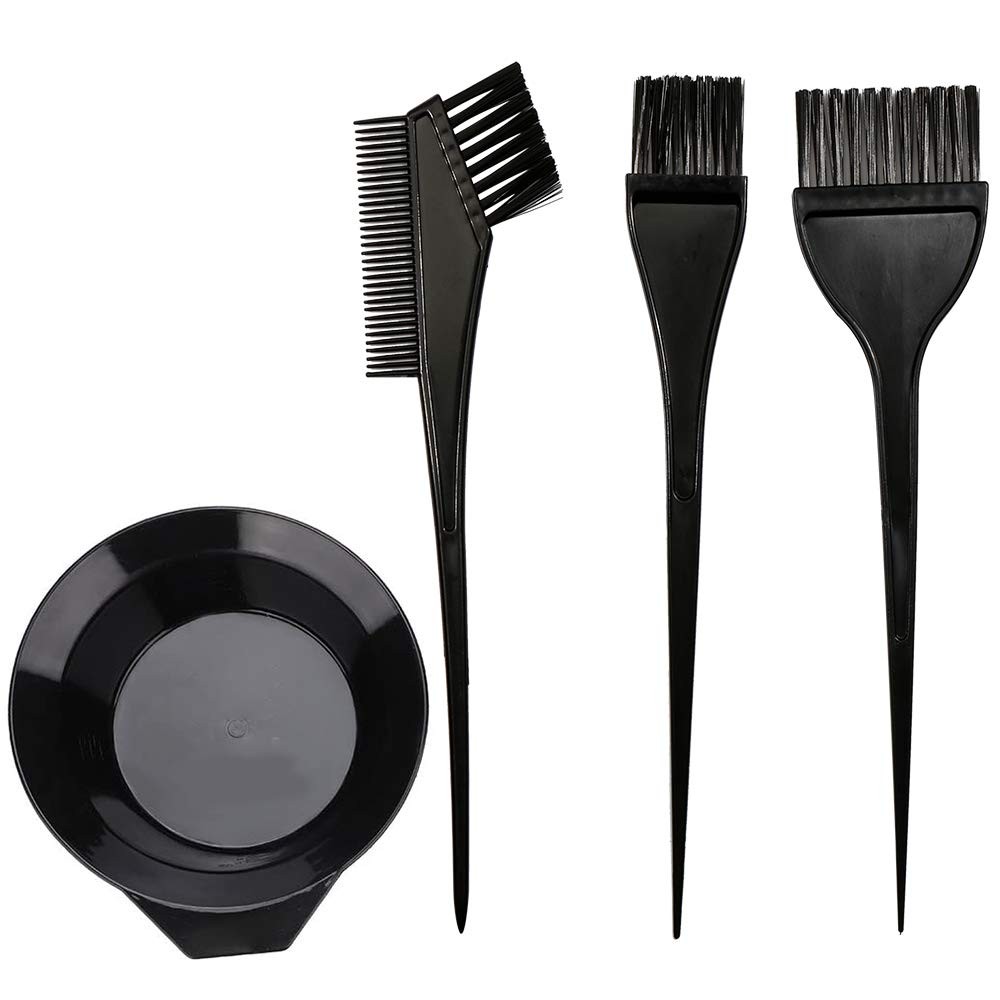 Hair Dye Color Brush and Bowl Set, 4Pcs Brushes Tool Mixing Black