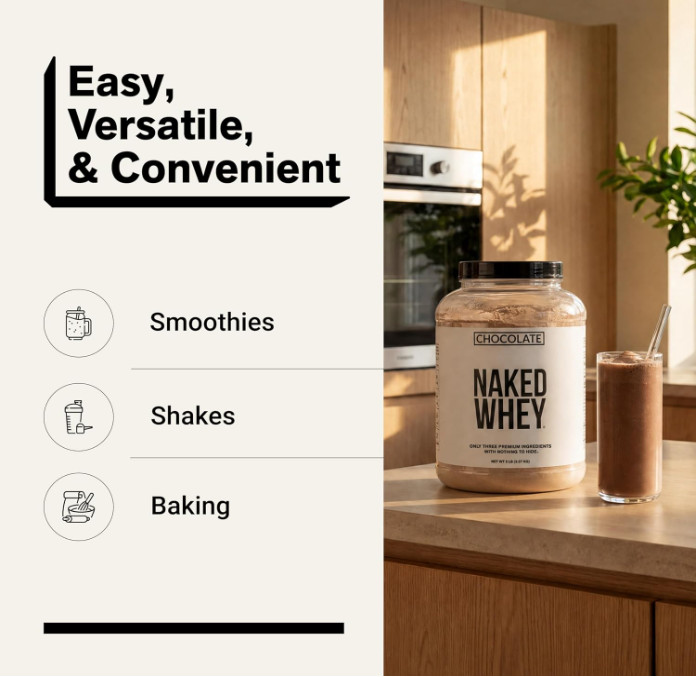 NAKED Whey Chocolate Protein Powder, 5 lb, 60 Servings