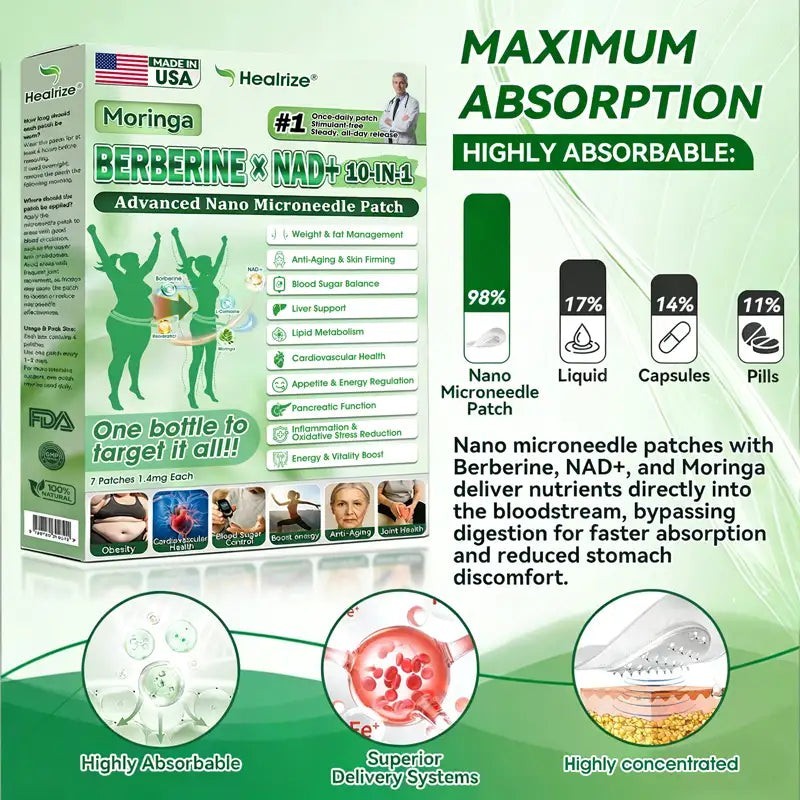 Moringa Berberine NAD+ 10-in-1 Patch | O Healrize Advanced Daily Patch