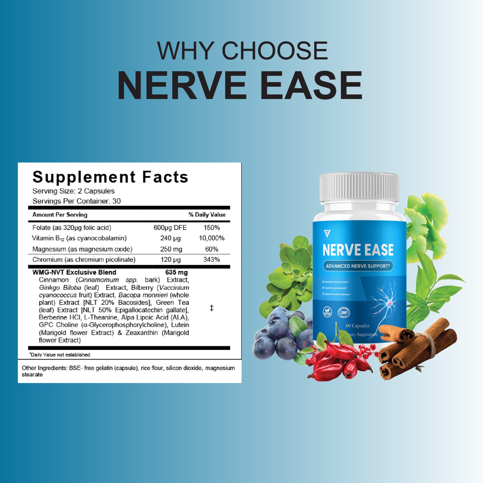 Nerve Ease Advanced Support, NerveEase Health Pills (60 Capsules)