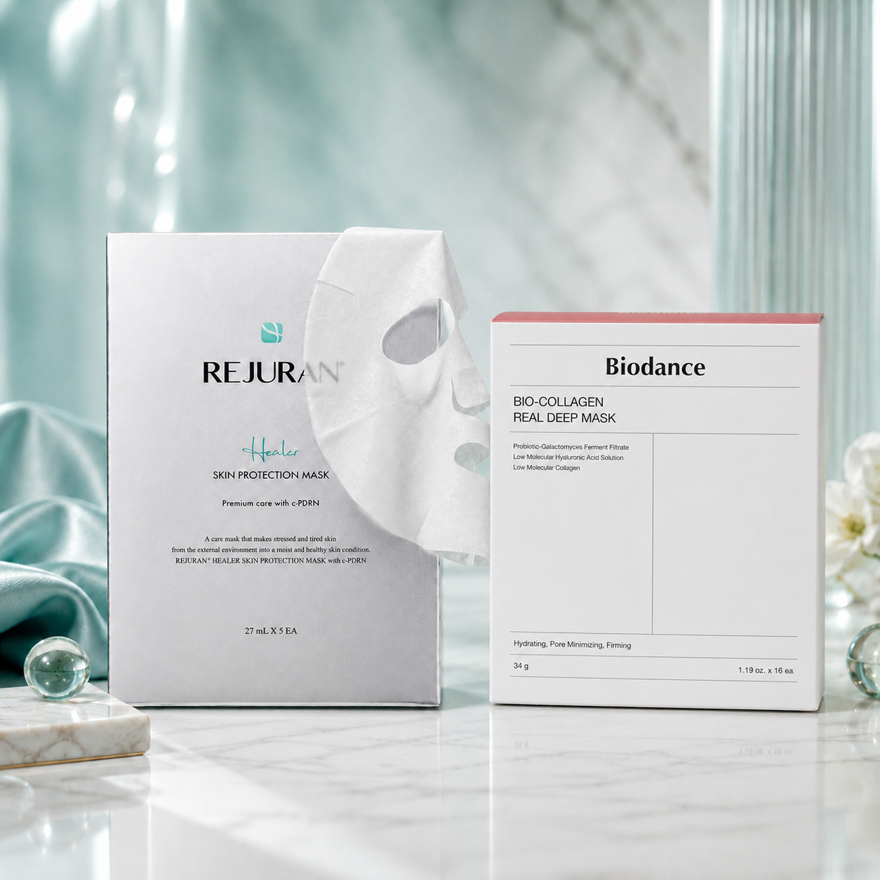 K-Beauty REJURAN PDRN 27ml x5 + Biodance Collagen 34g x4 Sheet Mask Set