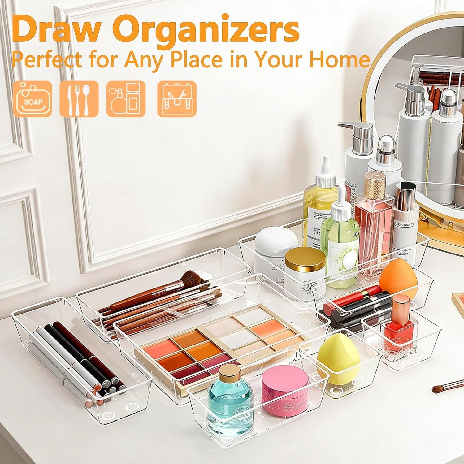 25 Pcs Makeup Drawer Organizer Set, 4 Sizes Versatile Bathroom and Vanity