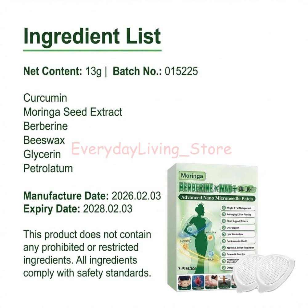 3-Pack Moringa Berberine NAD+ Weight Loss Patches Advanced Nano Microneedle