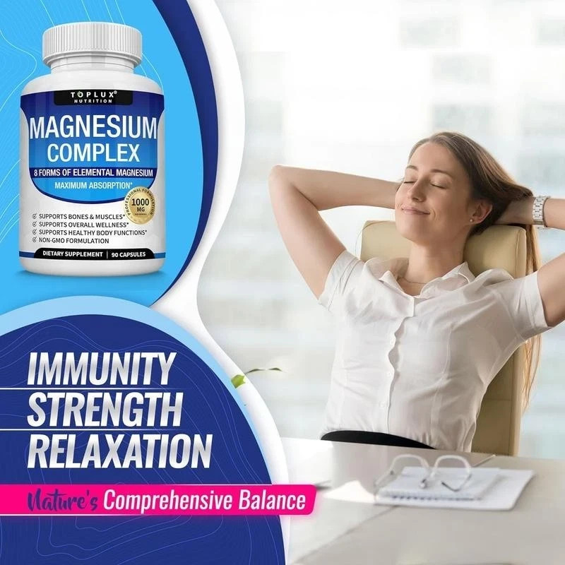 Magnesium Complex Supplement 1000mg 8 Types Magnesium Blend, 90 Capsules