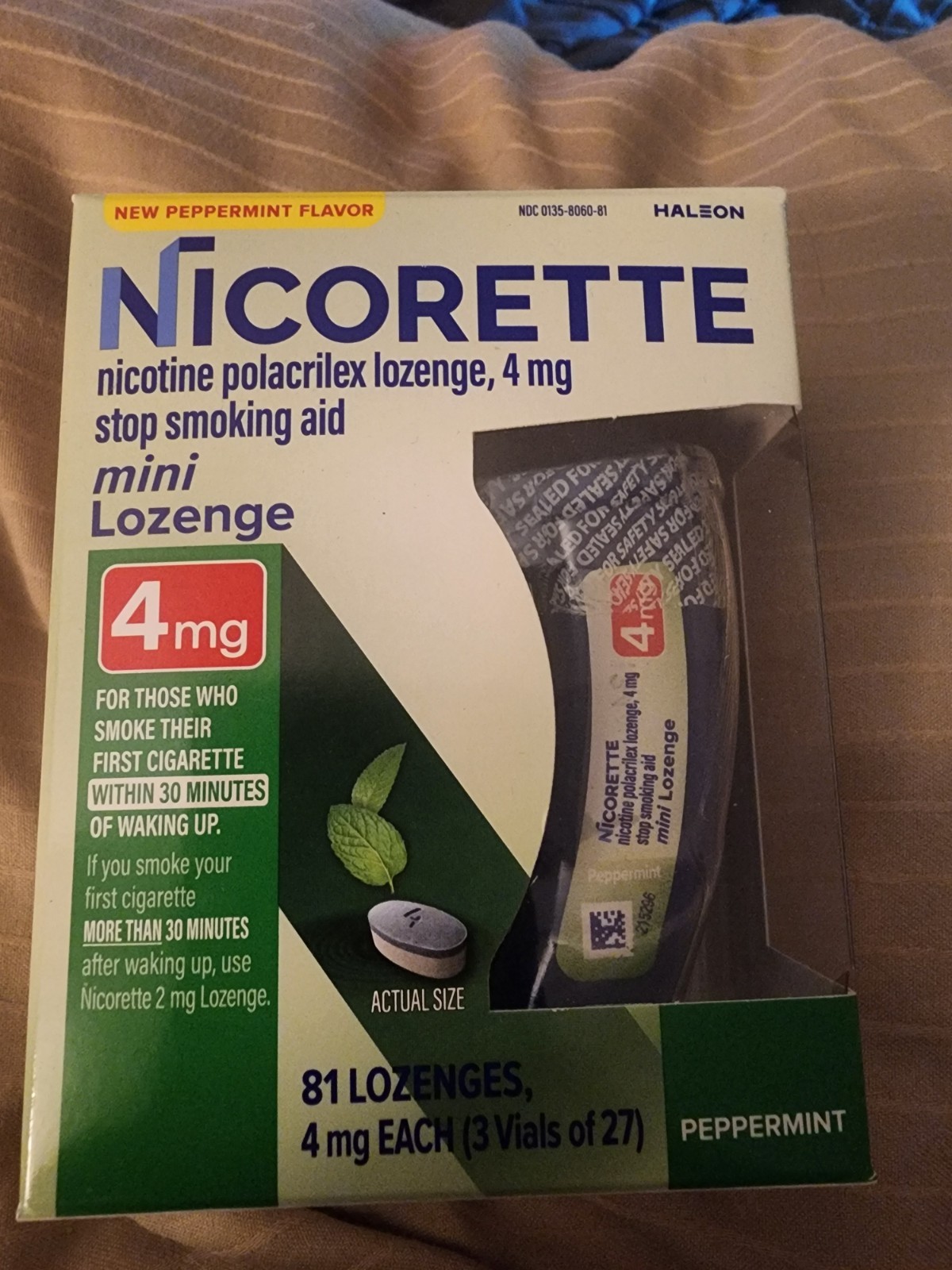 Nicorette Mini Lozenges PeppermInt Flavor 4mg – 81 Ct Exp – 1/2027