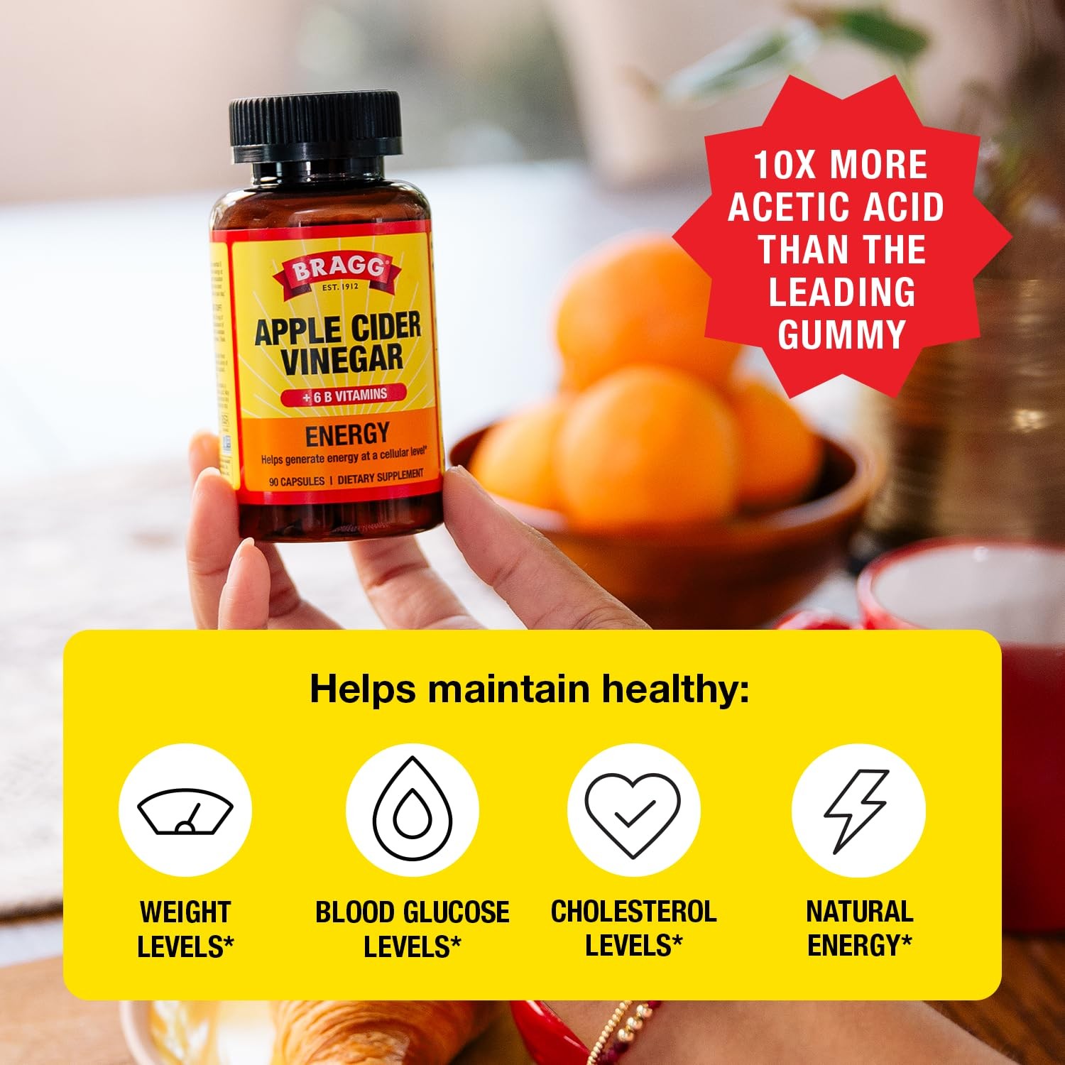Bragg Energy Apple Cider Vinegar Capsules B-12 Vitamins – 90 Capsules – Weight