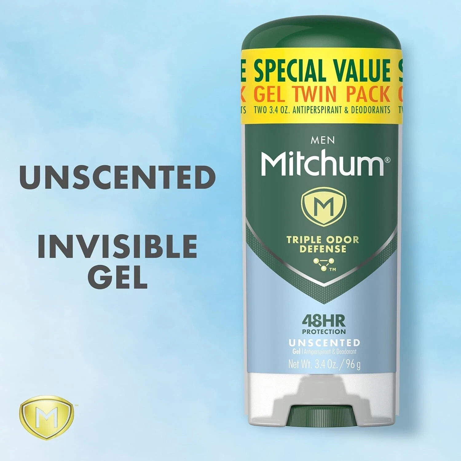 TWIN PACK Mitchum Men Antiperspirant Gel Deodorant Triple Odor Defense Unscented