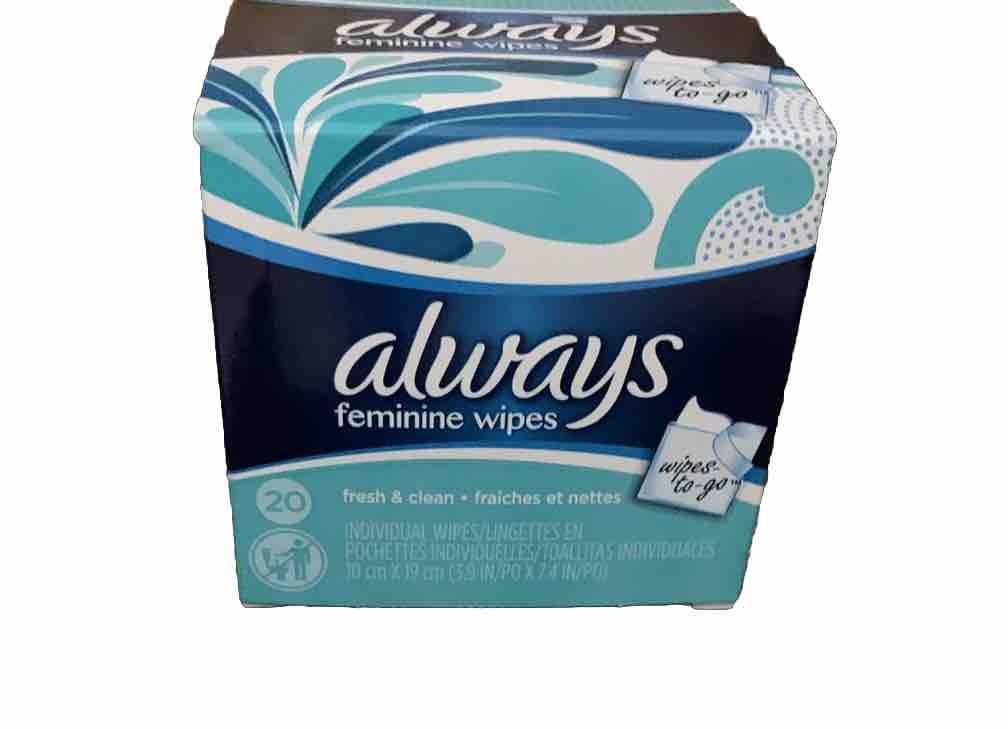 1 Box Always Feminine Wipes Fresh and Clean Individual Wipes to Go 20 count HTF
