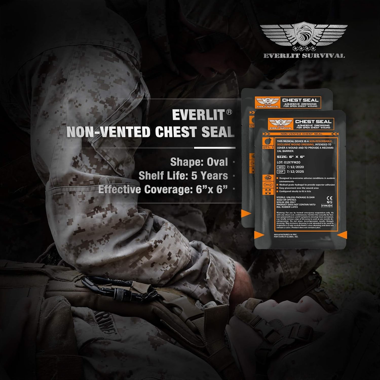 Occlusive Chest Seal Non-Vented Adhesive Dressing for Open Chest Injury and Suck