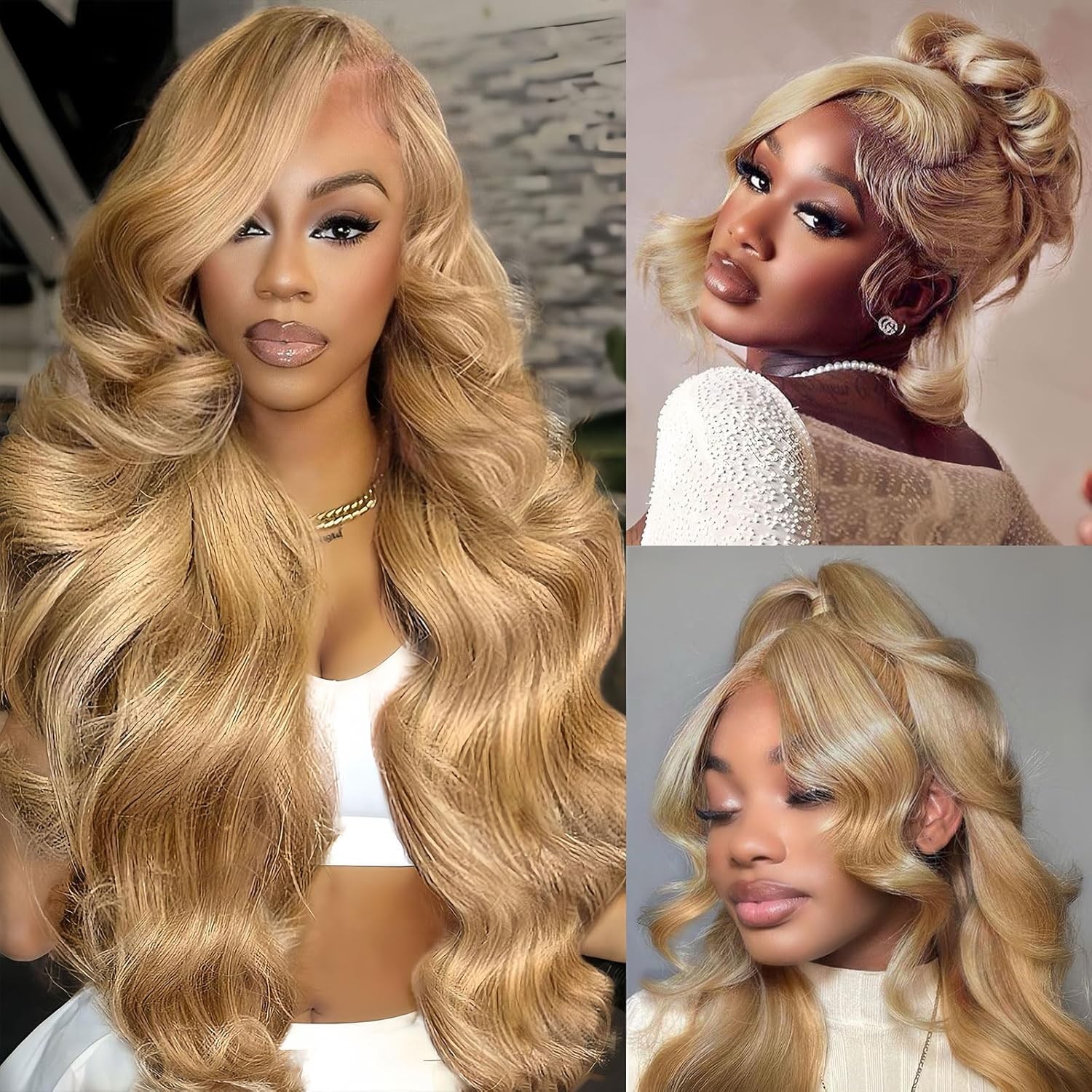 30 inch Honey Blonde Human Hair Ombre Body Wave Lace Front HD 13×4 4×6 Human