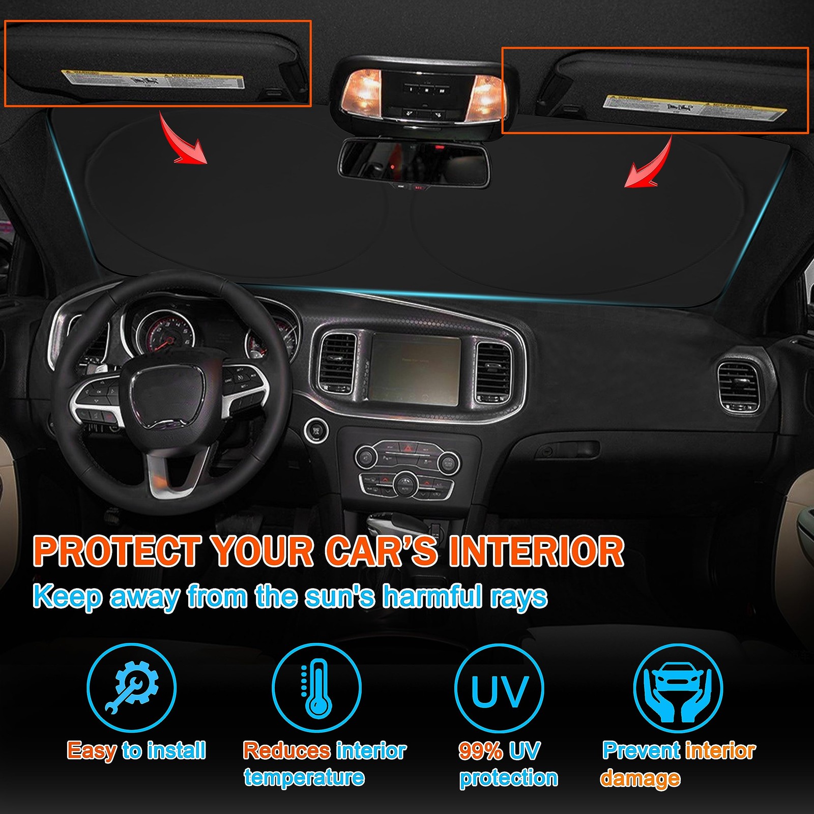 Yosrter Front Windshield Sun Shade Fit For Dodge Charger Challenger Durango