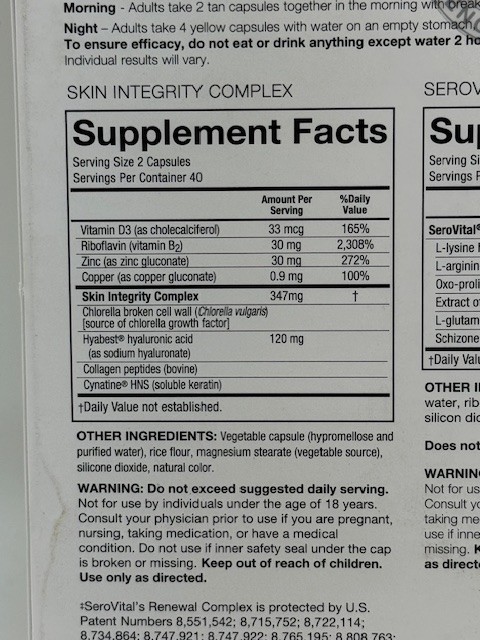 SeroVital Skin Revive 240 Capsules Anti-Aging Dietary Supplement 40 Day Supply