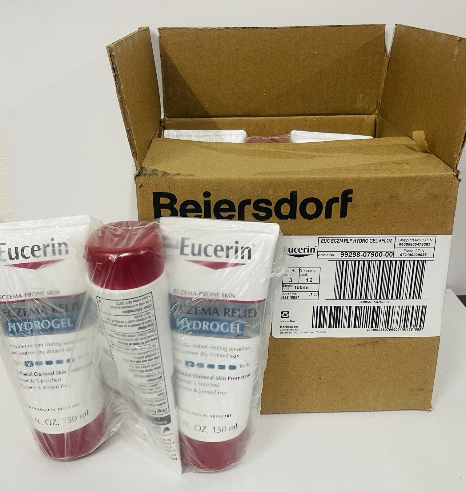 3 PACK Eucerin Eczema Relief Hydrogel, Fragrance Free, 5 oz Each Tube Exp: 06/26
