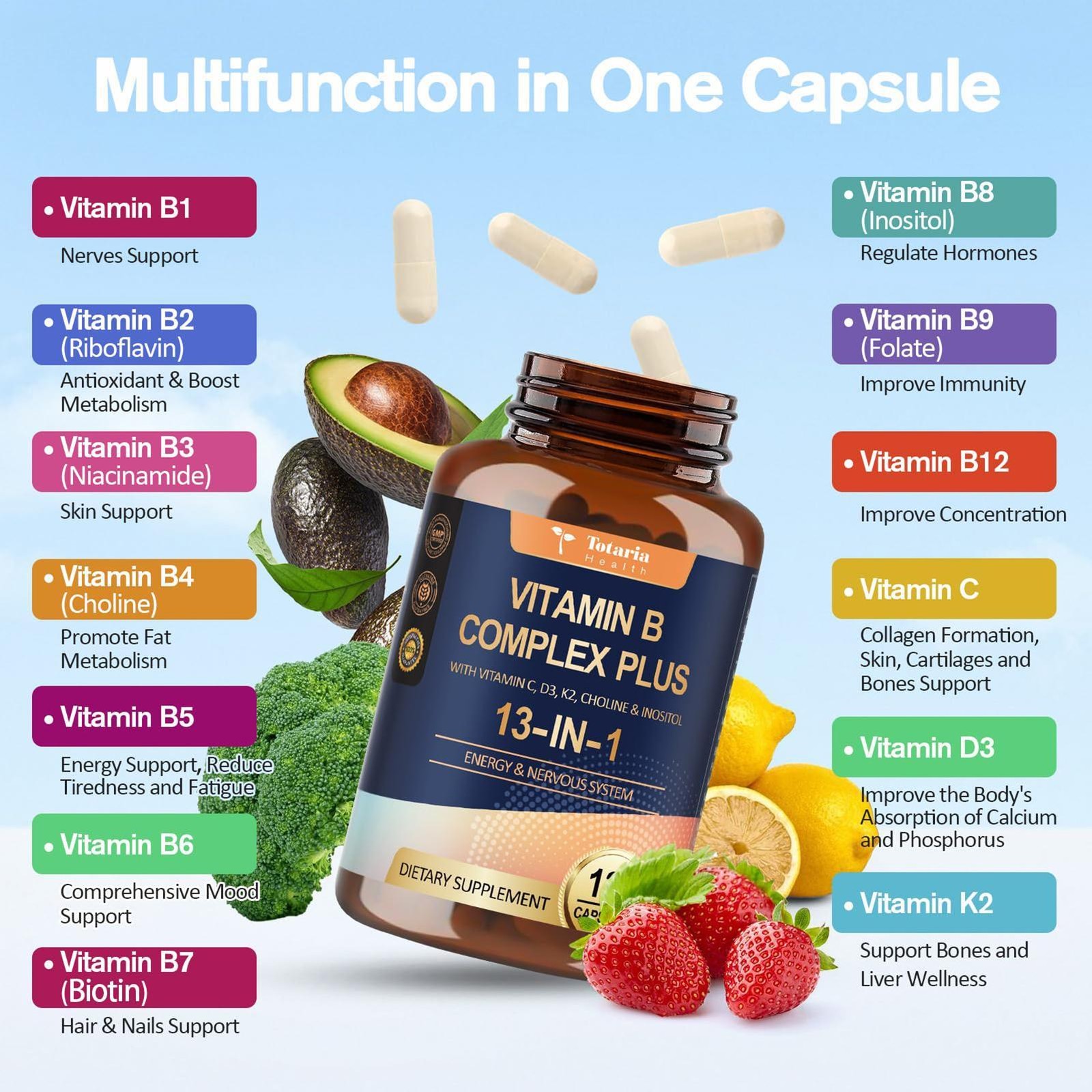13-In-1 Vitamin B Complex plus with Vitamin B1, B2, B3 (Niacinamide), B4, B5, B6
