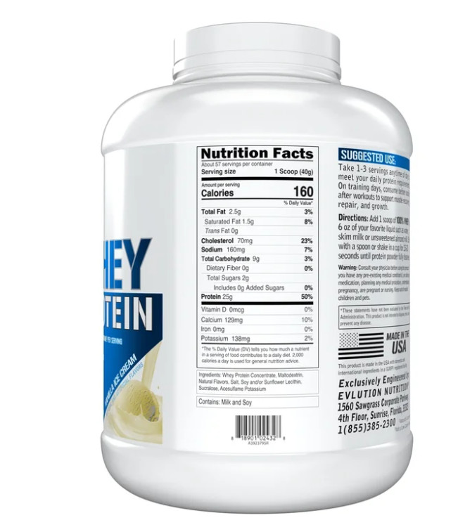 EVL 100% Whey Protein Vanilla 5LB 25g Protein Gluten Free