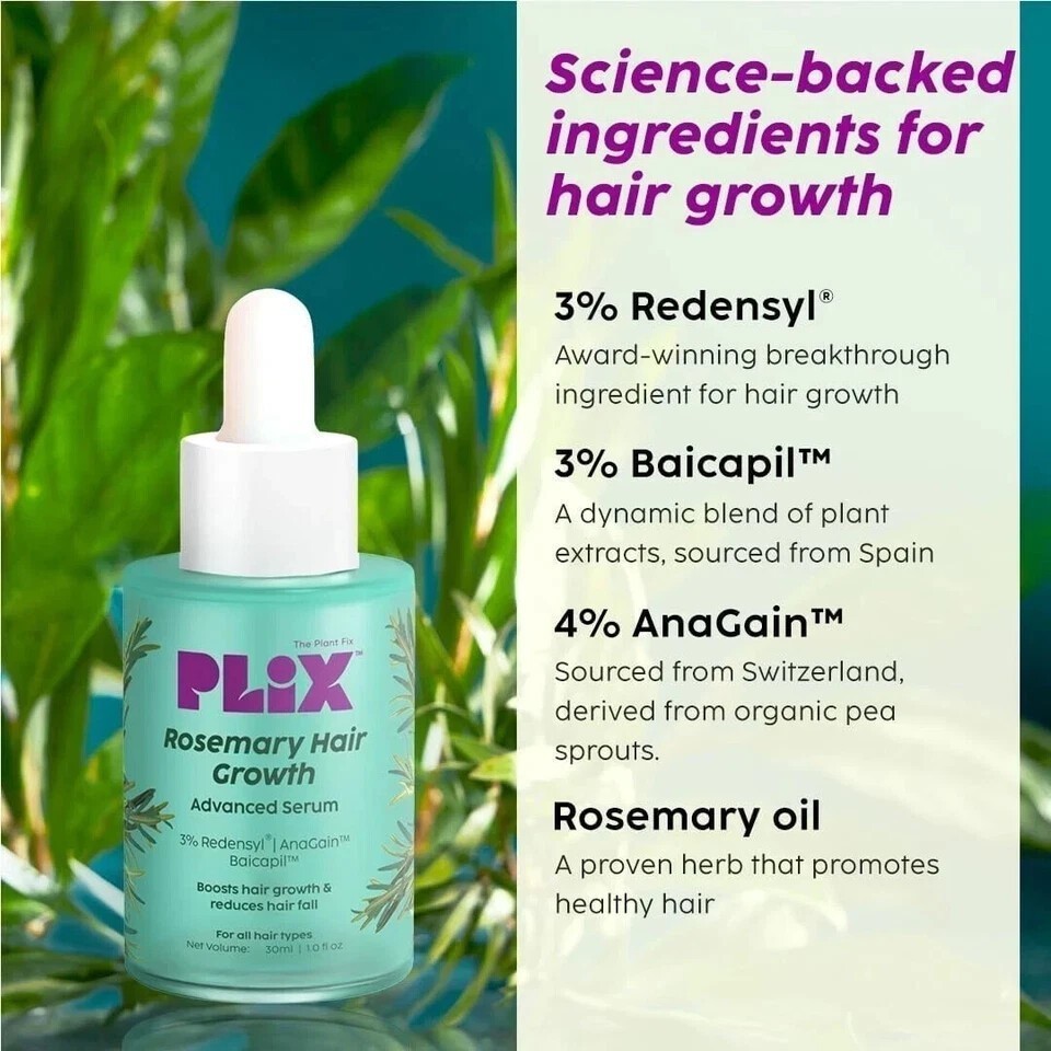 PLIX – Rosemary Hair Growth Serum with 3% Redensyl,4% Ana Gai, 3% Baicapil, 30ml