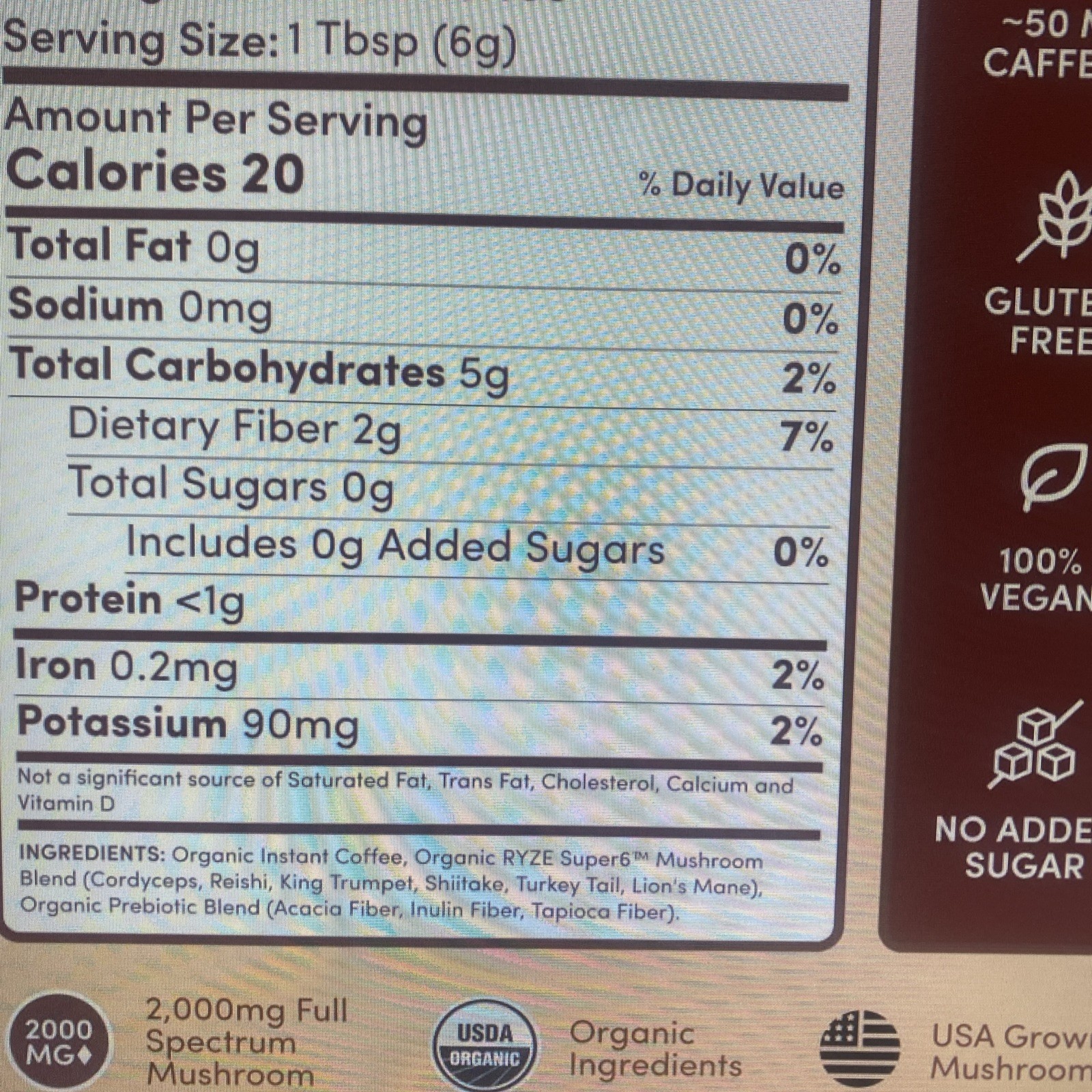 RYZE SUPERFOODS Organic Mushroom Coffee 6 Adaptogens 30 Servings Energy Immunity