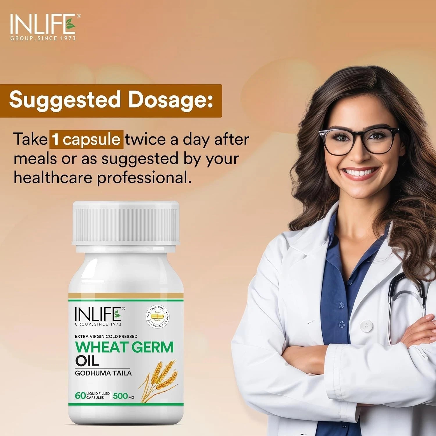 INLIFE Wheat Germ Oil Supplement | Natural Source of Vitamin E, 500 mg – 60 Caps