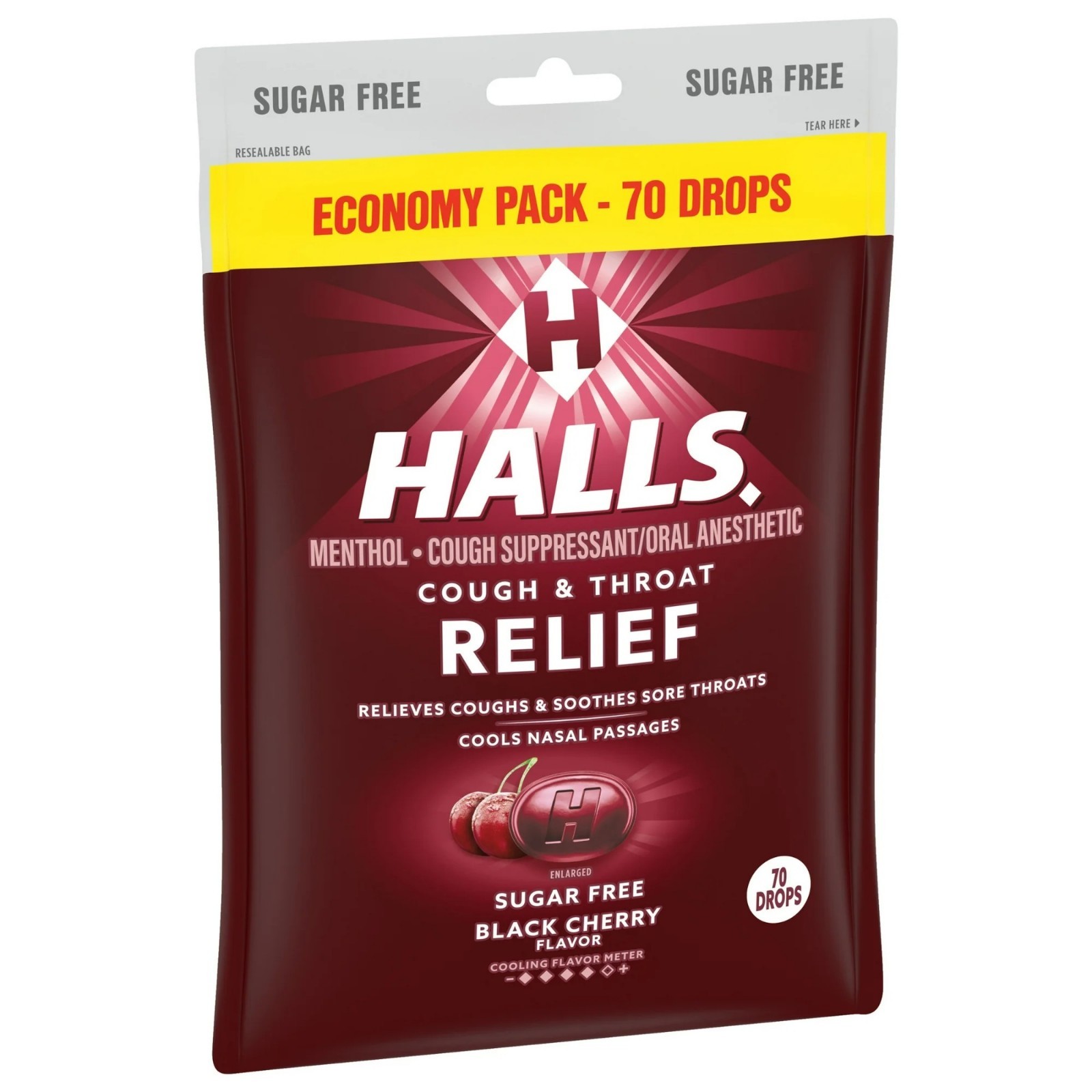 HALLS Relief Sugar Free Black Cherry Flavor Cough Drops, Economy Pack-70ct-2pack