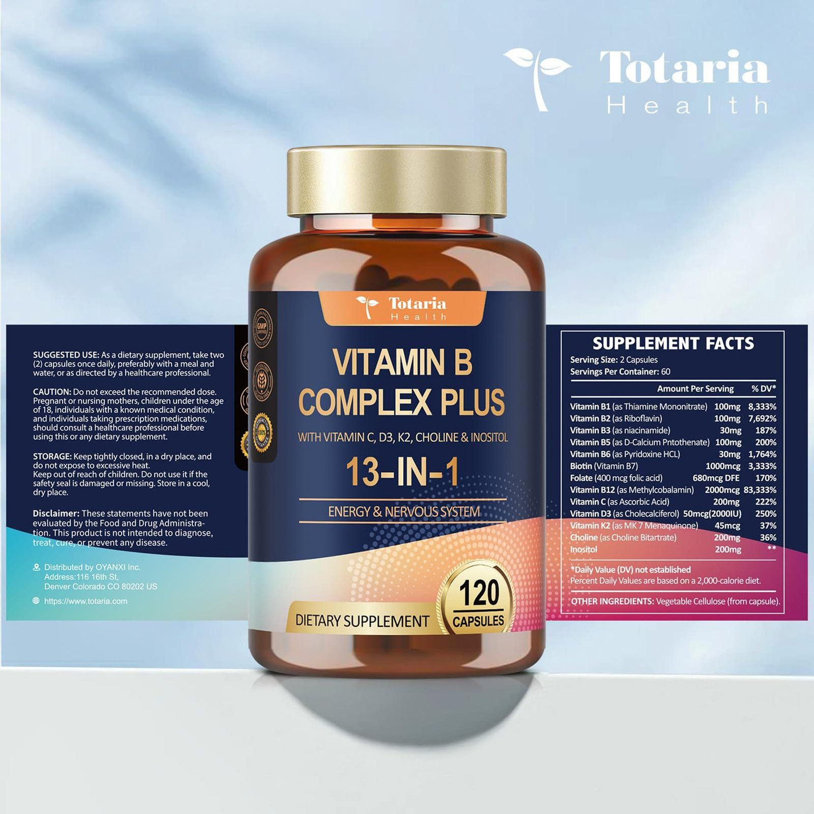 13-In-1 Vitamin B Complex plus with Vitamin B1, B2, B3 (Niacinamide), B4, B5, B6