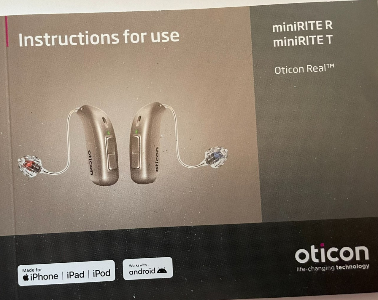 Oticon Real 2 MiniRite Hearing Aids minirite r c090 with C-1A2 charger