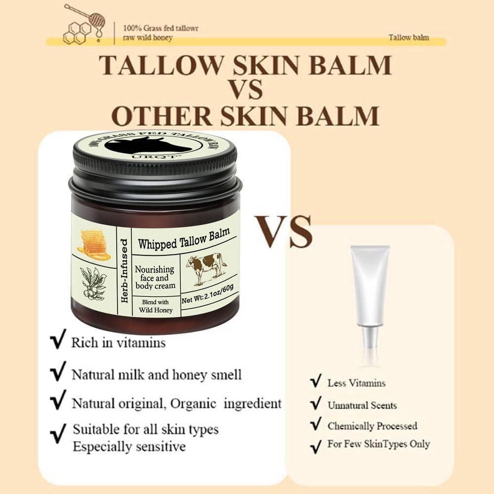 100% Grass-Fed Beef Tallow For Skin Balm with Organic Manuka Honey MGO 263+.
